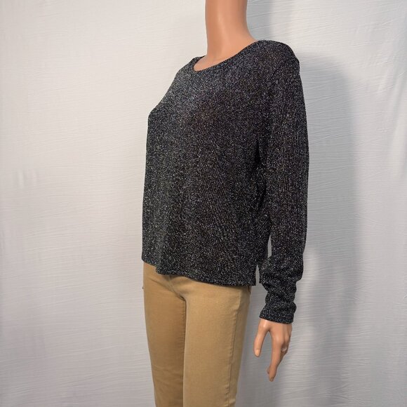 H&M Woven Metallic Monochrome Long Sleeve Crew Neck Sweater Top Women’s Medium - Picture 2 of 10